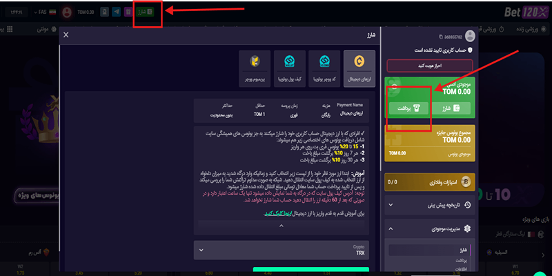 روش برداشت از Bet120X روش برداشت از Bet120X