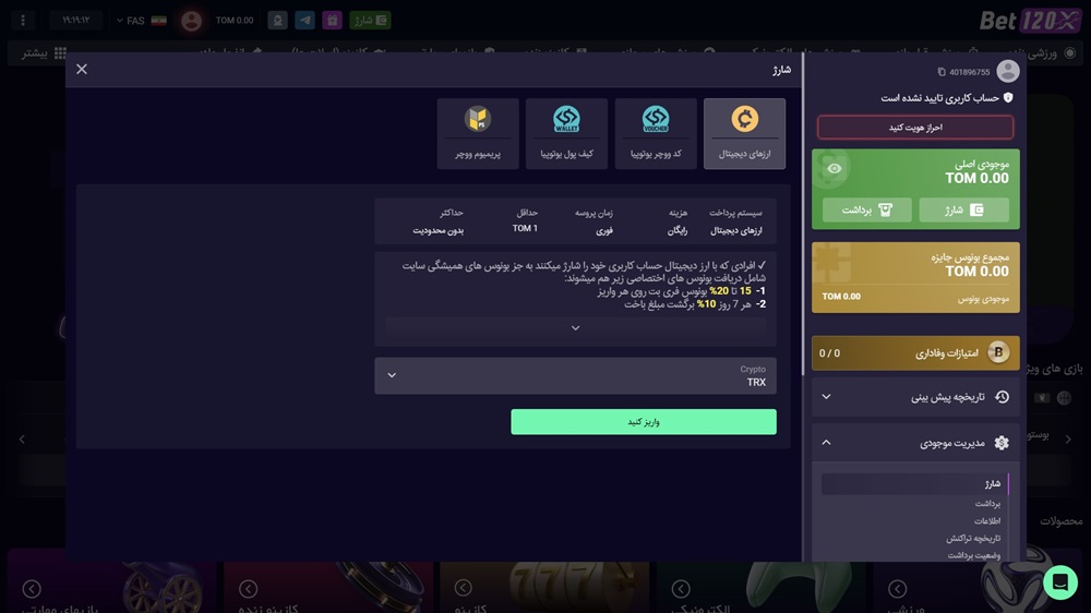 روش های واریز در سایت 120XBet